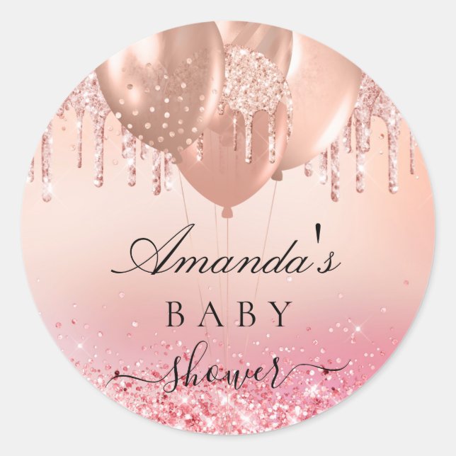 Baby shower rose gold blush balloons classic round sticker (Front)