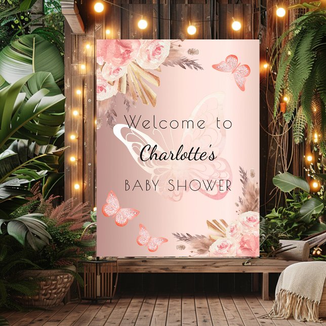 Baby Shower rose gold blush butterfly welcome Poster (Creator Uploaded)