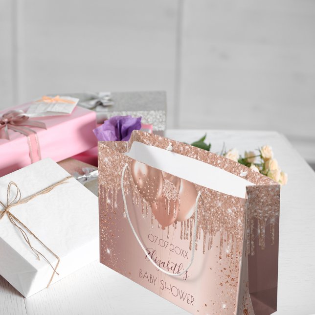 Baby Shower rose gold blush glitter drips balloons Large Gift Bag (Creator Uploaded)