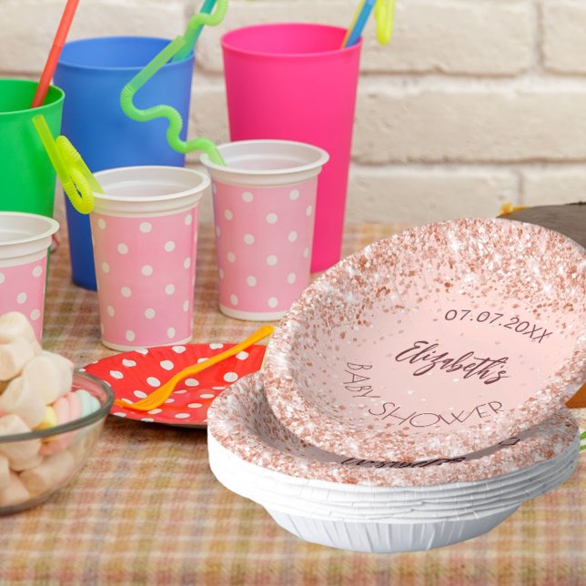 Baby Shower rose gold confetti girl name Paper Plate (Creator Uploaded)