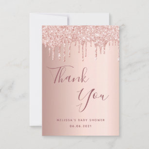 Baby shower rose gold drips girl thank you card