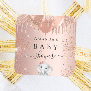 Baby Shower rose gold elephant balloons Square Sticker