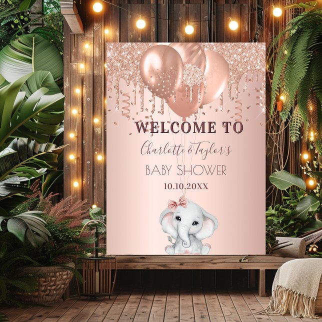 Baby Shower rose gold elephant balloons welcome Poster (Creator Uploaded)