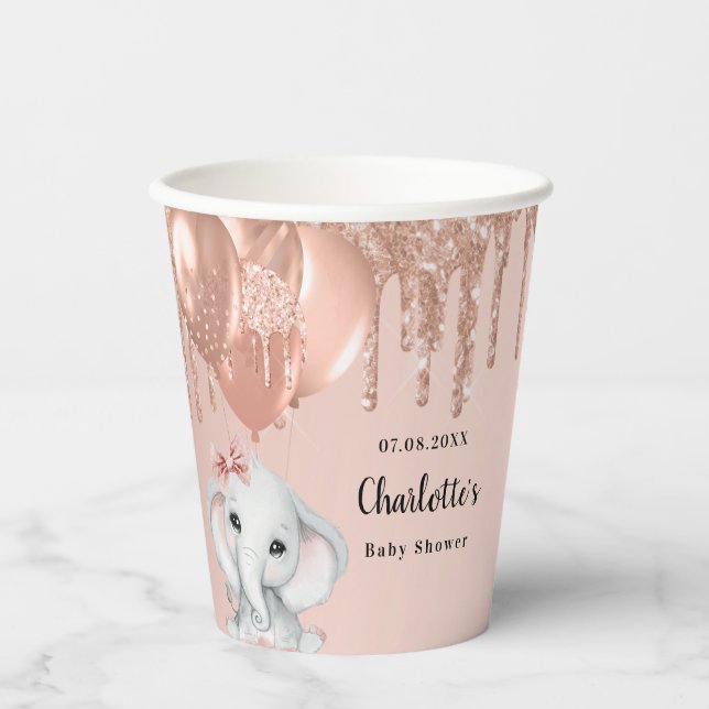 Baby Shower rose gold elephant girl balloons Paper Cups (Front)