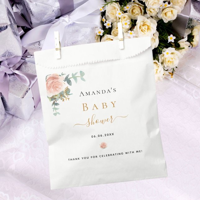 Baby shower rose gold floral eucalyptus elegant favour bag (Creator Uploaded)