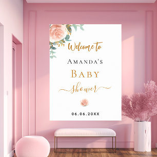 Baby Shower rose gold floral eucalyptus welcome Poster