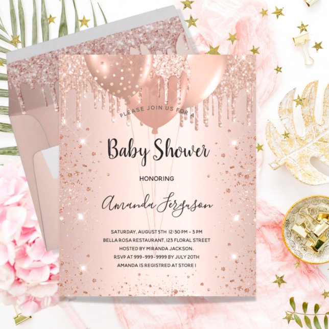 Baby Shower rose gold girl balloons invitation (Creator Uploaded)