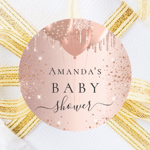 Baby Shower rose gold glitter balloons glam Classic Round Sticker
