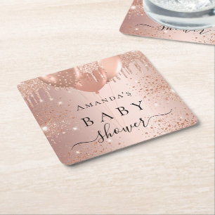 Baby Shower rose gold glitter balloons glamourous Square Paper Coaster