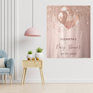 Baby Shower rose gold glitter balloons Tapestry