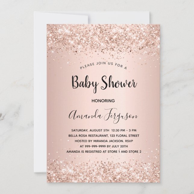 Baby Shower rose gold glitter blush girl  Invitation (Front)