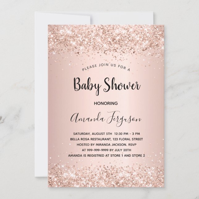 Baby Shower rose gold glitter blush girl  Invitation (Front)