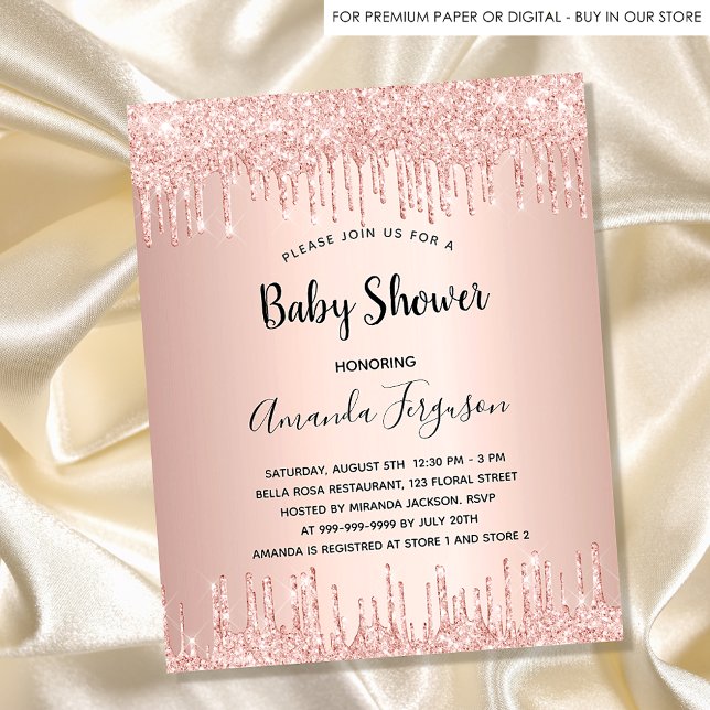 Baby shower rose gold glitter budget invitation (Creator Uploaded)