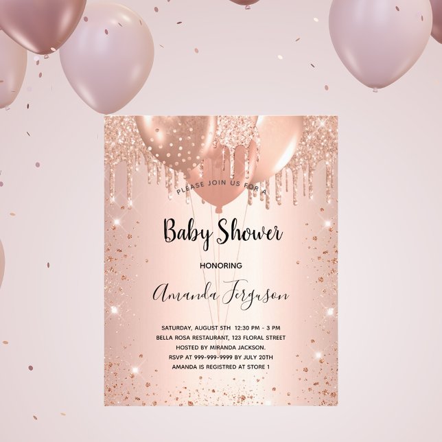 Baby Shower rose gold glitter budget invitation Flyer (Creator Uploaded)