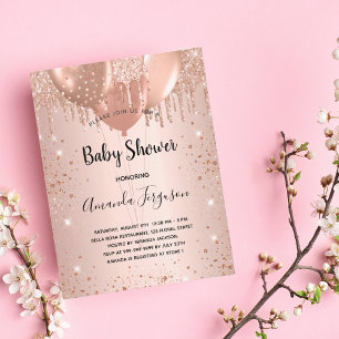 Baby Shower rose gold glitter drops balloons girl Invitation Postcard