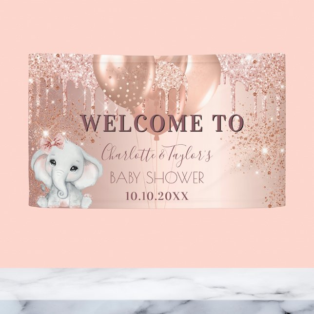 Baby Shower rose gold glitter elephant girl  Banner (Creator Uploaded)