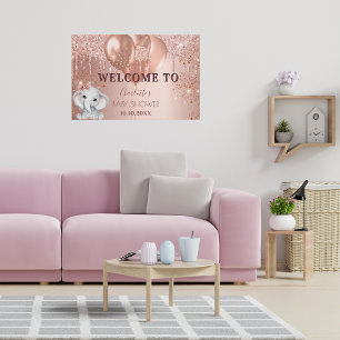 Baby Shower rose gold glitter elephant girl  Poster