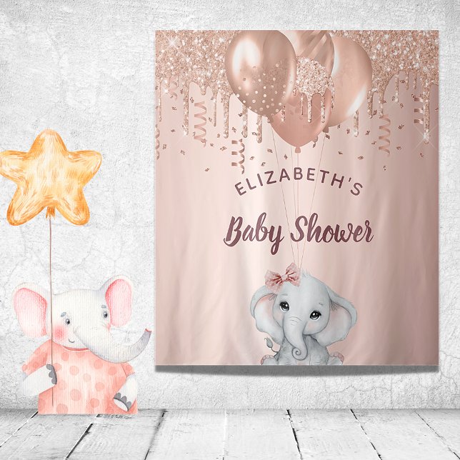 Baby Shower rose gold glitter elephant girl  Tapestry (Creator Uploaded)