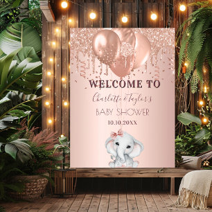 Baby Shower rose gold glitter elephant welcome Poster