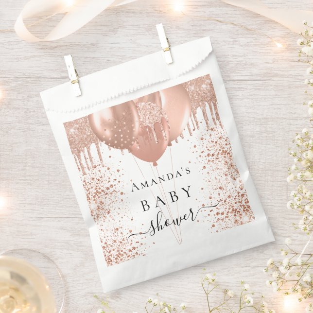 BABY Shower rose gold glitter white balloons Favour Bag (Clipped)
