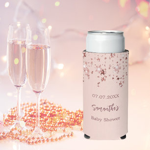 Baby Shower rose gold stars blush girl Seltzer Can Cooler