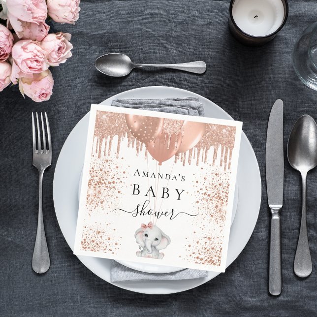 Baby Shower rose gold white cute elephant balloons Napkin (Creator Uploaded)