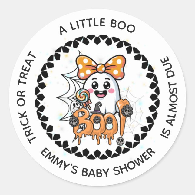 Baby Shower Round Sticker – Cute Ghost Boo (Front)