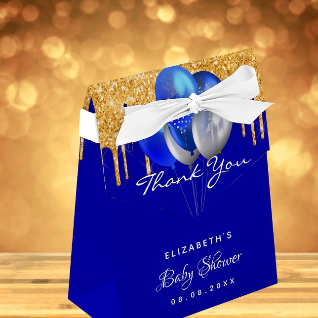 Baby Shower royal blue gold balloons thank you Favour Box (Creator Uploaded)