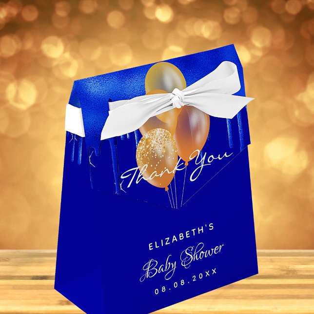 Baby Shower royal blue gold balloons thank you  Favour Box (Creator Uploaded)