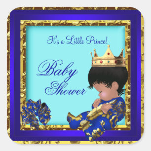Baby Shower Royal Blue Gold Boy crown prince Square Sticker