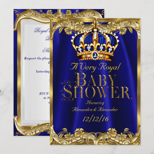Baby Shower Royal Blue Navy Gold Crown Invitation