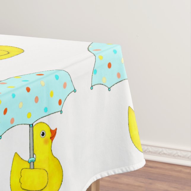 Baby Shower Rubber Duck With Umbrella Tablecloth (In Situ)