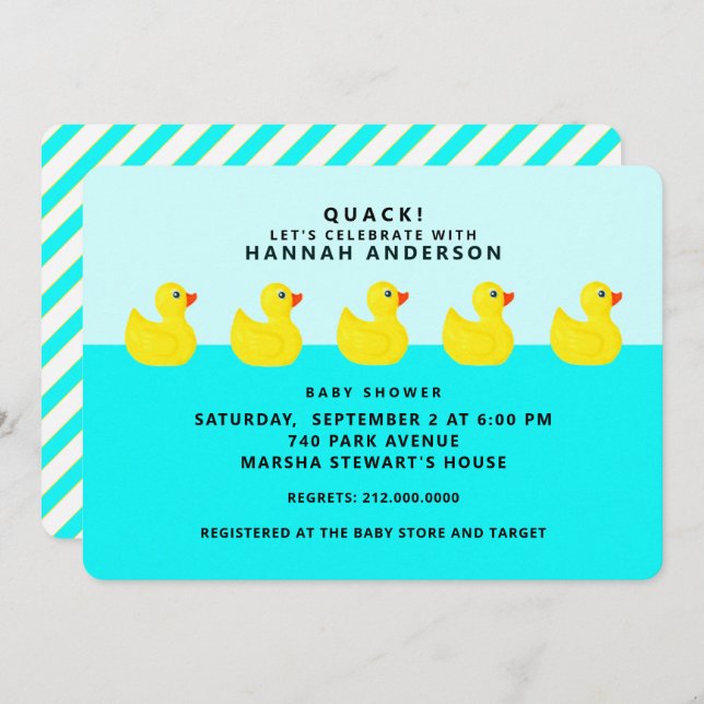 Baby Shower Rubber Ducky Invitation (Front/Back)