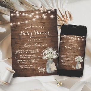 Baby Shower Rustic Baby's Breath Floral Mason Jar Invitation