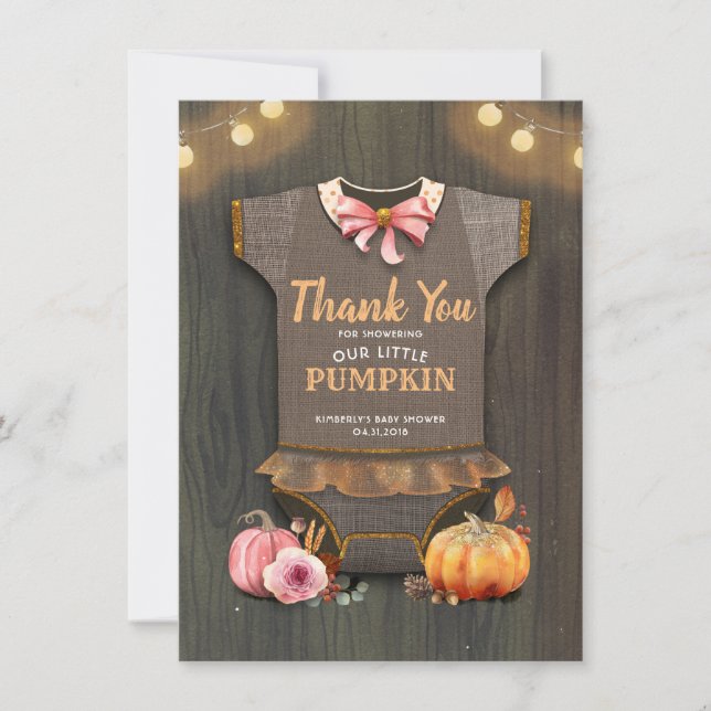 Baby Shower Rustic Fall Pumpkins Cute Thank You Card (Front)
