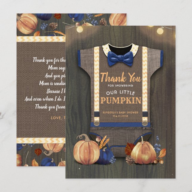 Baby Shower Rustic Fall Pumpkins Cute Thank You Card (Front/Back)