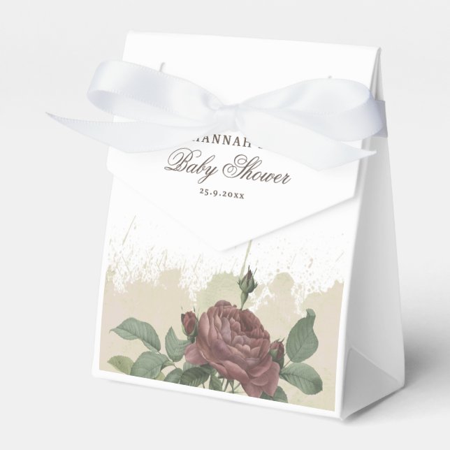 Baby Shower Rustic Floral Blush Burgundy Geometric Favour Box (Front Side)
