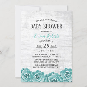 Baby Shower Rustic Succulent Floral Barn Wood Invitation