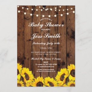 Baby Shower Rustic Sunflower Wood Party Invite