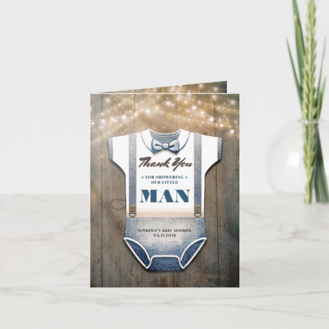 Baby Shower Rustic Thank You Little Man Card (Front)