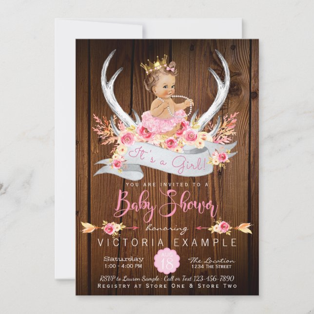 Baby Shower Rustic Wood Antler Baby Shower Invitation (Front)