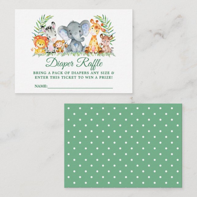 Baby Shower Safari Animals Raffle Ticket Dots Enclosure Card (Front/Back)