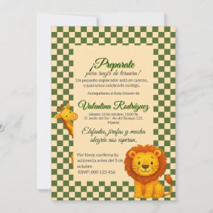 Baby Shower Safari Editable Chess Pattern León Invitation