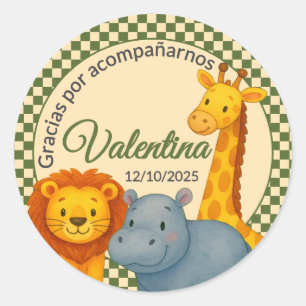Baby Shower Safari Editable Gratitude Elefante Leó Classic Round Sticker