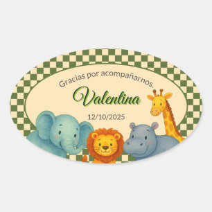 Baby Shower Safari Editable Gratitude Elefante Leó Oval Sticker