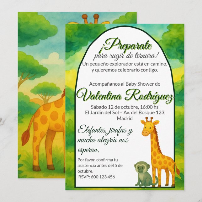 Baby Shower Safari Editable Monkey Giraffe Invitation (Front/Back)