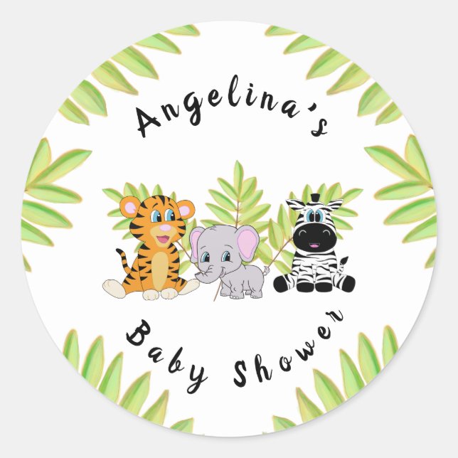 Baby Shower Safari Jungle Animals Classic Round Sticker (Front)