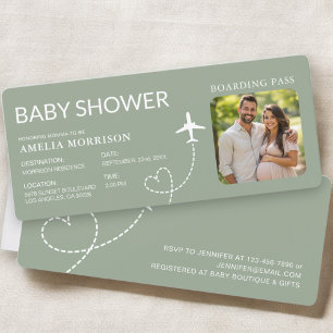 Baby Shower Sage Green Boarding Pass Plane Ticket