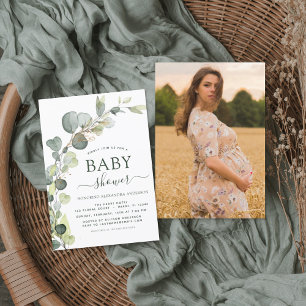 Baby Shower Sage Green Photo Greenery Eucalyptus Invitation