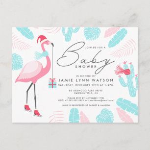 BABY SHOWER   Santa Claus Flamingo Invitation Postcard